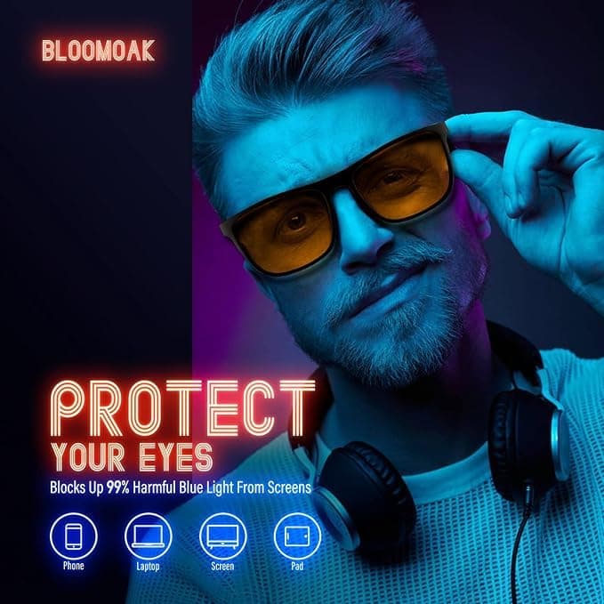 Bloomoak-99% Blue Light Blocking Glasses - Gaming Glasses - Anti Glare - Anti Fatigue -Suitable for Screens, Games, TVs