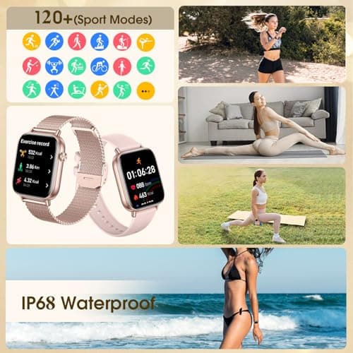 HXQHSTBG HXQHSTBG Smart Watch for Women (Answer/Make Calls) 1.83" HD Health Tracker Smartwatch with 3 Bands/Heart Sleep Rate, 120+ Sports Modes IP68 Waterproof Compatible Android iPhone Phones, Rose Gold