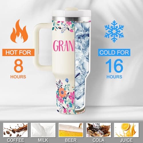 Grandma Gifts Birthday Gifts for Grandma Great Grandmother Gift Ideas Best Grandmother Gift from Granddaughter Grandson for Mothers Day Christmas 40oz Travel Cup Insulated Tumbler with Lid & Straw