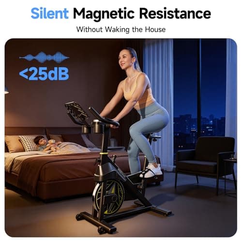 Exercise Bike, Adjustable Magnetic Resistance Stationary Bikes for Home Cardio with Exclusive App, Indoor Bike with 330lbs Weight Capacity Comfortable Seat, Tablet Mount and Fitness Courses
