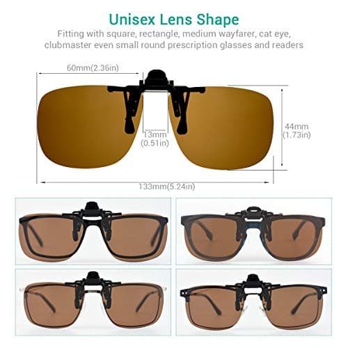 WANGLY Polarized Unisex Clip on Flip up Sunglasses over Prescription and Reading Glasses Frames