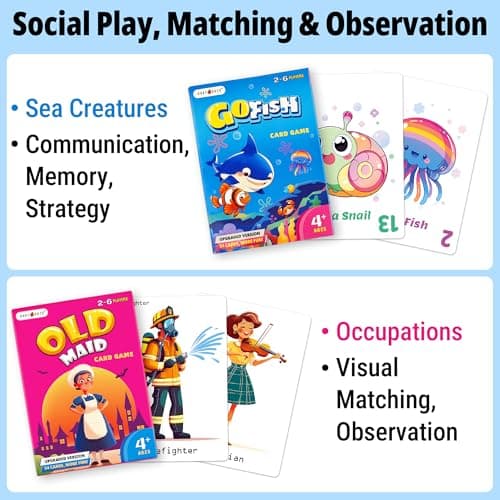 Upgraded Kids Card Games Pack, 6 Decks, Go Fish, Old Maid, Crazy Eights, Memory Match, Slap Jack, War, Playing Cards, Easter Basket Stuffers, Stocking Stuffers