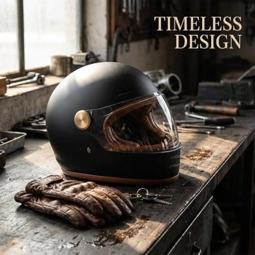 Retro Motorcycle Helmet for Adults?Vintage Full Face Helmet with Ventilation System, Waterproof Design for Motorcycle Riding