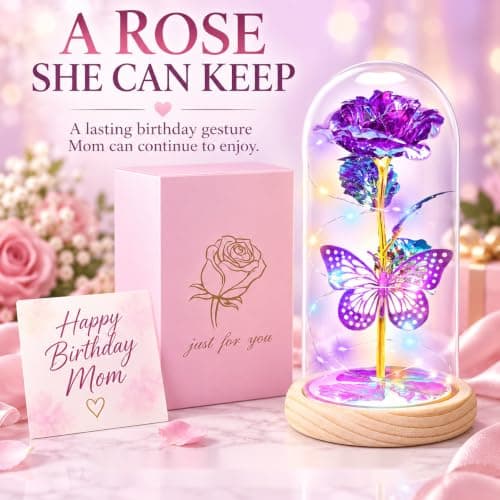 QUNPON Mothers Day Rose Gifts for Mom Flowers Rose Gifts for Women,Birthday Gifts for Women,Purple Butterfly Flowers for Mom Mother Day Flower Gifts from Daughter Son,Gift for Sister,Her,Grandma,Wife