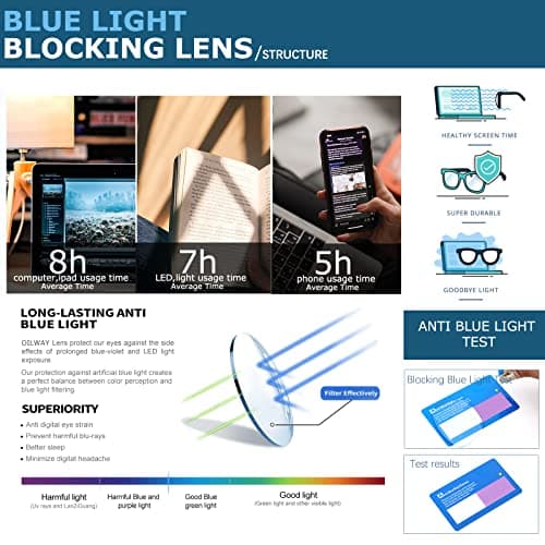 Oilway Blue-Light Blocking Glasses Computer Reading/Gaming/TV/Phones Glasses Fashion Anti Eyestrain UV Glasses for Women Men（A2 Black + Gray）