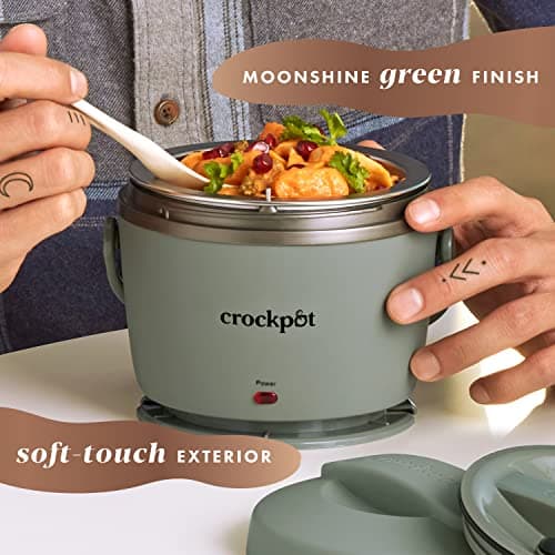 Crock-Pot Portable Electric Lunch Box 20-Ounce Food Warmer Moonshine Green | Ideal for Travel On-the-Go | Keeps Food Spill-Free Warm & Tasty | Dishwasher-Safe