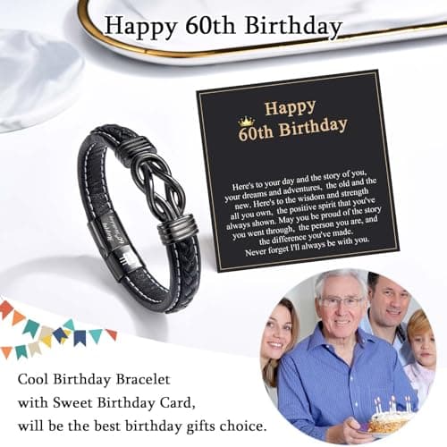 13th 16th 17th 18th 21st Birthday Gifts for Boys Him Male, Happy Birthday Leather Bracelet Gifts for 13 16 18 21 Year Old Boy Male Man Son Grandson Nephew Brother Friend with Sweet Birthday Card