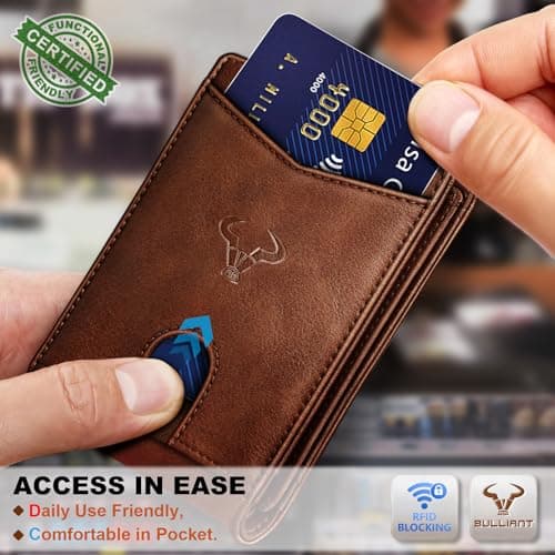BULLIANT Men Wallet, Slim Leather Wallet Front Pocket Card Holder Gift For Men 11 Slots RFID Blocking