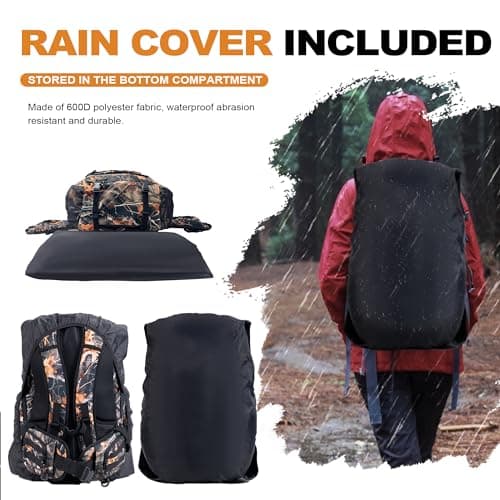 uniHimal Hunting Backpack for Men, Waterproof Camo Backpacks for Hunt with Rain Cover, Durable Large Capacity Day Pack Hunting Gear Accessories for Men