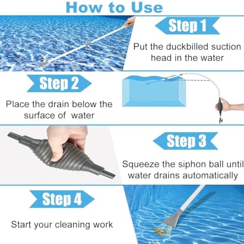 Hot Tub Vacuum Spa Vac, Manual Spa Vacuum Wand Cleaner 10ft Cordless Pool Cleaner, Hot Tub Suction Pipe Siphon Constant Suction, Handheld Flexible Hose for Dirt,Grass, Debris with 3 Cleaner Heads