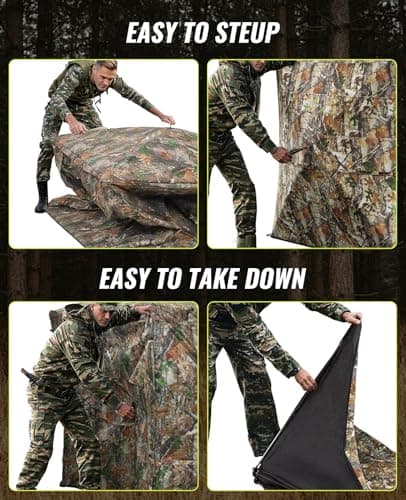 Hunting Blind 360° Silent See Through Blind with Swing Door, 2-3 Person Pop Up Ground Blind with Carrying Bag, Portable Hunting Tent for Deer & Turkey Hunting