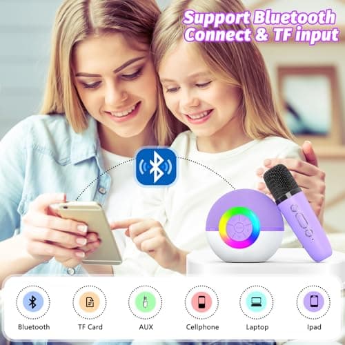 goopow Mini Karaoke Machine Speaker for Kids Adults, Portable Bluetooth Microphone Song Toys with LED Light, Best Chritmas Birthday Festival Gift for 3 4 5 6 7 8+ Year Old Girls Boys (Purple-2MIC) B0D4TMSXJ8