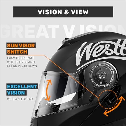 Westt Modular Motorcycle Helmet - DOT Approved - Full Face Flip Up, Internal Sun Visor for Men Women (Street Bike, ATV, Snowmobile)