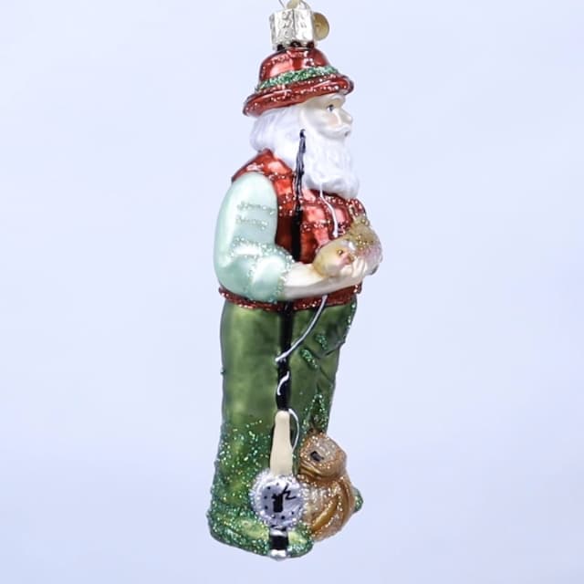Old World Christmas Fly Fishing Santa Glass Blown Ornament for Christmas Tree, Handcrafted Holiday Decoration, Fisherman Collection