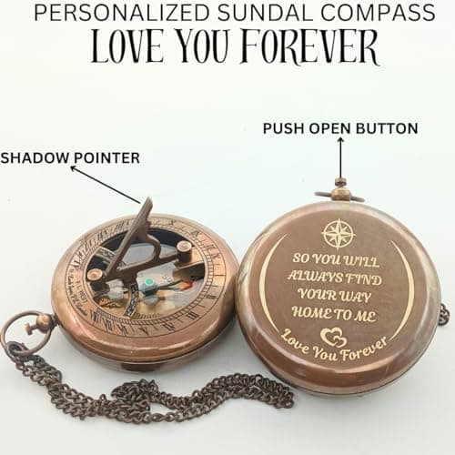 So You Can Always Find Your Way Back to Me - Personalized Sundial Compass - Luxury Gift - Anniversary Sundial Compass - Brass Compass Personalised Gifts for Men with Engraved Message, 3 inch