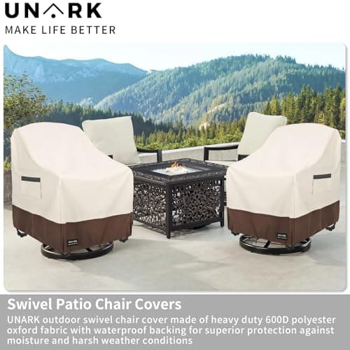Swivel Patio Chair Cover 4 Pack, 600D Waterproof Heavy Duty Outdoor Chair Cover, Patio Furniture Covers, Outdoor Furniture Covers Waterproof, 33 W x 35 D x 36 H inches Beige and Brown