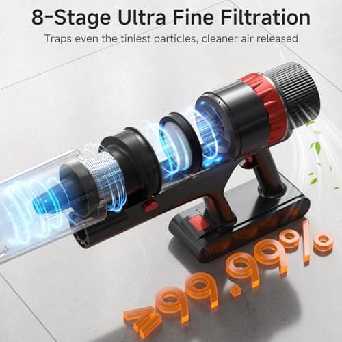 Cordless Vacuum Cleaner, 560W/48KPa/70Mins Vacuum Cleaners for Home,Self-Standing Stick Vacuum with Smart Touch Screen,Rechargeable Lightweight Vacuum for Pet Hair,Carpets, Hard Floors