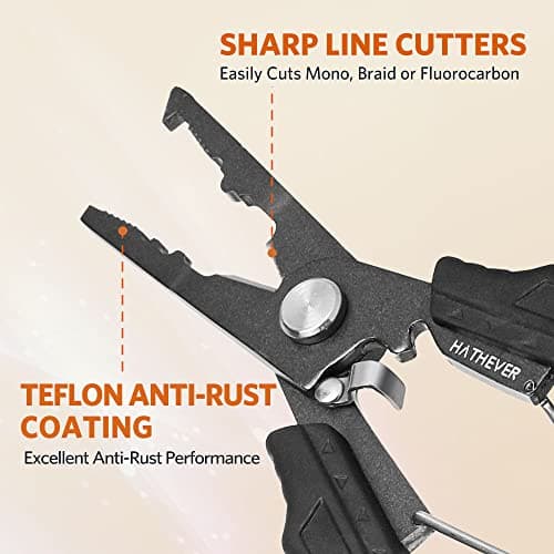 Hathever Saltwater Fishing Pliers, Split Ring Pliers for Fishing with Safety Lock, Fish Pliers with Sheath and Lanyard, Fishing Gifts for Men