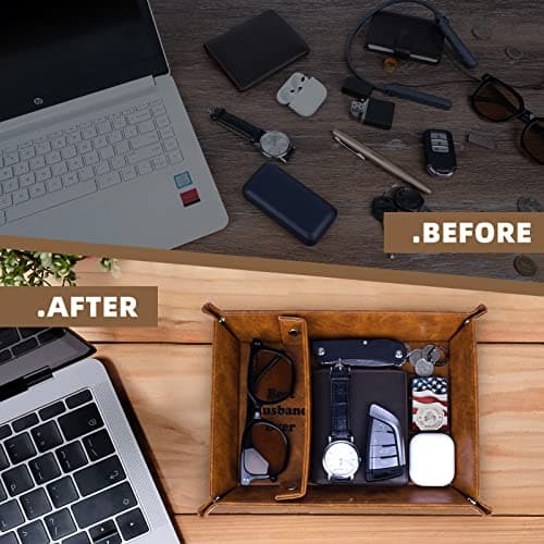Best Husband Ever PU Leather Tray and Keychain, Men Anniversary Birthday Gifts Ideas for Husband Him Boyfriend Who Has Everything from Wife, Christmas Xmas Gifts Stocking Stuffers for Men Him