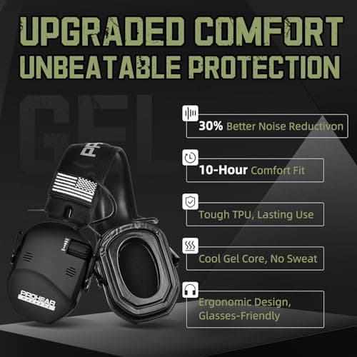 PROHEAR 022 Upgraded Electronic Shooting Earmuffs with Gel Cooling Ear Cushions - 29dB SNR Noise Reduction for Hunting & Gun Range, 5X Sound Amplification, 4 Omnidirectional Mics, HD Speakers,Black