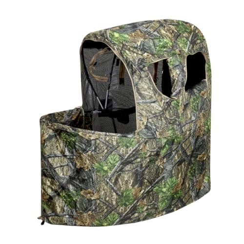 See-Through Hunting Ground Blind with Built-in Chair for Deer Hunting - 1 Person Pop-Up Camouflage Tent