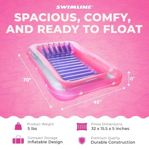SWIMLINE Suntan Tub, Classic Inflatable Tanning Lounge Float with Adjustable Pillow, 71" Long - Outdoor Floating Lounger for Lake, River, Beach & Swimming Pool, Includes Rope Surround & Repair Patch