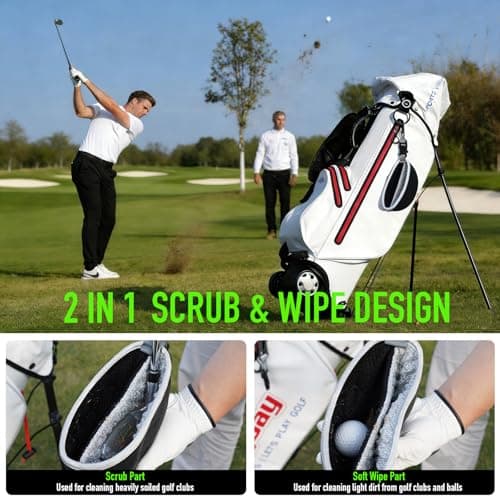 GAIARENA Golf Cleaning Bag Pouch Golf Ball Washer Club Cleaner with Scrub and Wipe Cloth Gifts Ideas for Golfers On-Course Golf Accessories B0GCX81D1Y