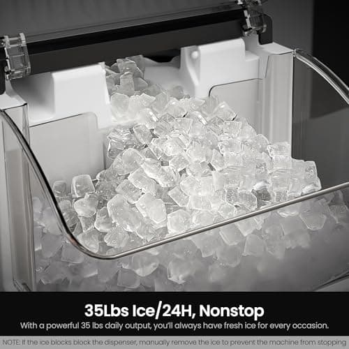 Kismile Nugget Ice Makers Countertop,Portable Ice Machine with Crushed Ice, 35lbs/Day,Self-Cleaning,One-Click Operation for Home Use(Stainless Steel Silver)