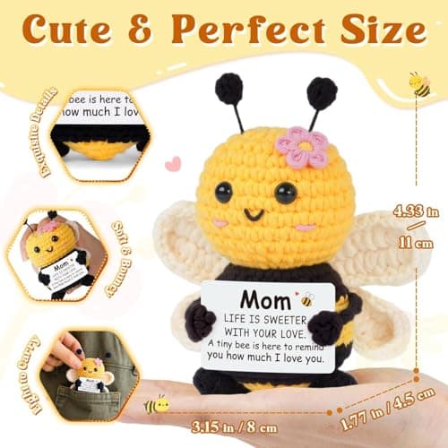Gifts for Mom from Daughter Son, Mom Birthday Gifts - Cute Handmade Crochet Bee - Birthday Valentines Mothers Day Christmas Bonus Step Mother In Law, I Love You Mama Present, Emotional Support