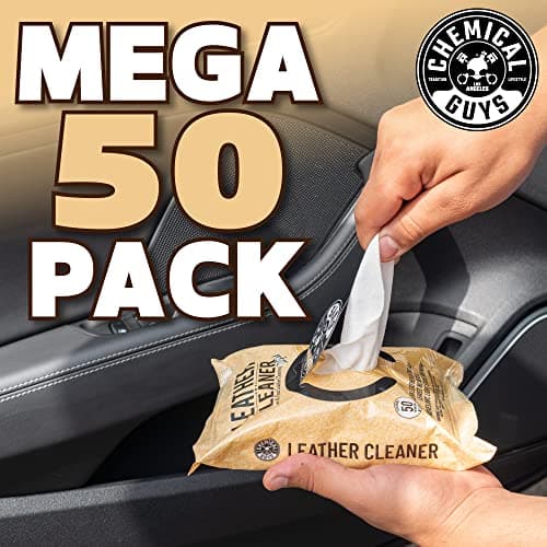 Chemical Guys Leather Cleaner Wipes Mega 50 Pack - Interior Leather Wipes for Cars, Natural, Synthetic, Faux & Pleather Surfaces, Safe for Cars, Trucks, Furniture, Boots & More, Convenient 50 Count