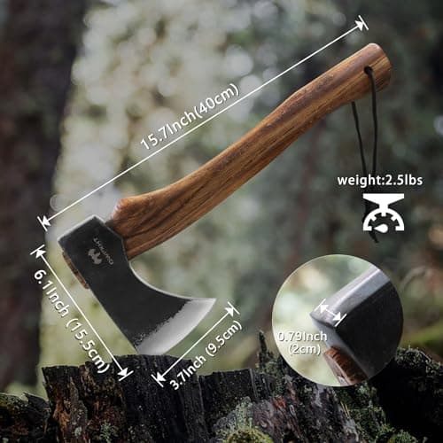 15.7" Hatchet, Camping Hatchet, Hand-Forged Axe with Sheath for Wood Chopping, Splitting, and Carving, Bushcraft Axe with Beech Handle for Outdoor Survival and Garden Work