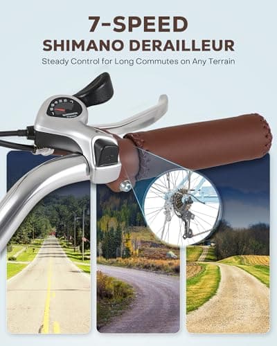 VIRIBUS Womens Cruiser Bike, 7 Speed Beach Cruiser Bike for Women, 26 inch Women Bicycle with Rattan Basket, City Commuter Vintage Retro Step Through Bicycle for Female Ladies Seniors, 330 Lb.