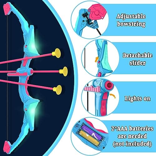 2 Pack of Kids Bow and Arrow Set, Light Up Archery Toy Set with 14 Suction Cup Arrows & Standing Target, Perfect Kids Indoor and Outdoor Toys for 4 5 6 7 8 9 10 Year Girls Boys Birthday Gifts Ideas
