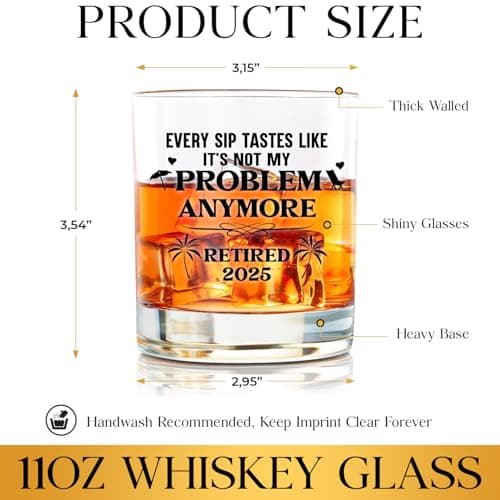 NewEleven First Christmas Retirement Gifts For Men 2025 - Coworker Leaving, Goodbye Gift, Farewell Gifts For Coworkers, Friends, Dad, Grandpa - Retirement Gift From Friend, Colleague - Whiskey Glass