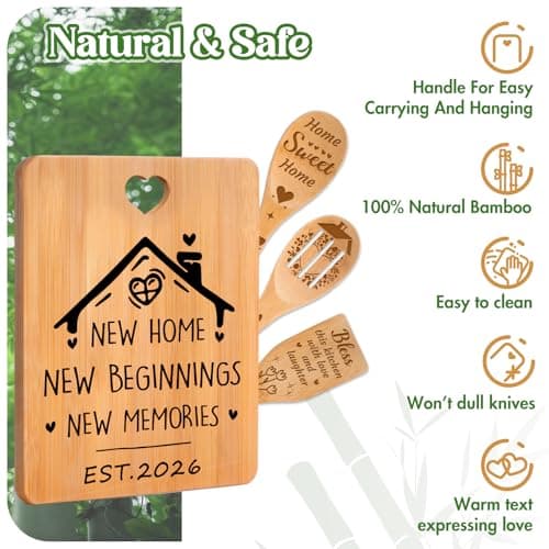 House Warming Gifts New Home - "New Home, New Beginnings, New Memories" Engraved Bamboo Housewarming Gifts New Home Cutting Board Set, 2026 House Warming Gifts.