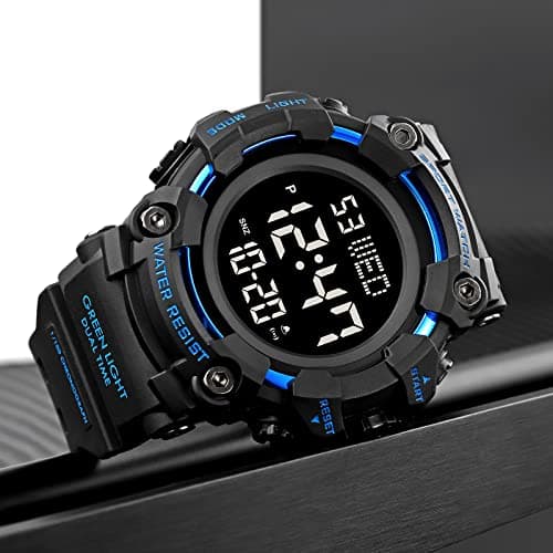FANMIS Men's Digital 50M Waterproof Electronic Sport Watch Rubber Band Army Military 24H Time LED Light 164FT Water Resistant Calendar Date Day Watches