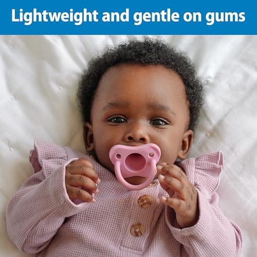 Dr. Brown's Happy Paci 100% Silicone Baby Pacifier, Contoured One-Piece Design, Light Pink/Pink/White, 0-6m, BPA-Free, 3-Pack