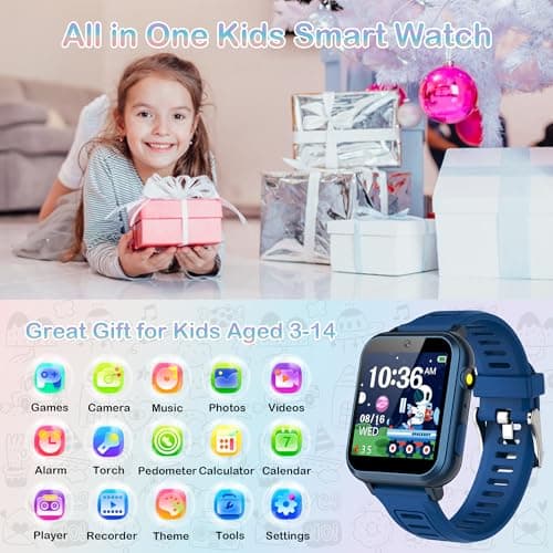 Smart Watch for Kids Age 3-12, Kids Smart Watch Boys with 24 Games HD Touch Screen Pedometer Camera Music Player Alarm Clock Flashlight 12/24 hr Toys for 6 7 8 9 10 Year Old Boy Birthday Gift