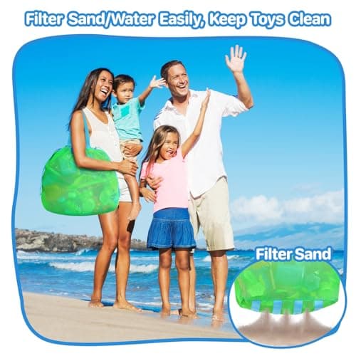 Extra Large Mesh Beach Toy Bag With Drawstring - Lightweight Tote for Sand Toys, Children's Storage Bag for Travel Essentials, Neon Green