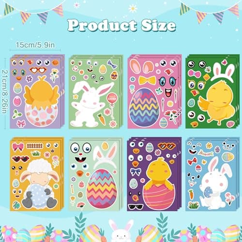 OHOME Easter Basket Stuffers for Kids - DIY Happy Egg Bunny Sticker Crafts Stickers for Toddlers,Kids Easter Gifts Decor Treats Games Toys Activities Party Favor Supplies(24 Sheets) B0CQ2MRY7Z