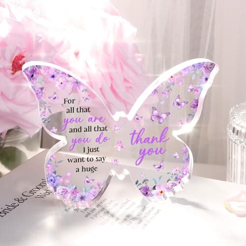 Thank You Gifts for Women, Appreciation Gifts for Teacher Employee Coworker Nurse Friend, 5x3.8x0.5 Inch Purple Butterfly Acrylic Plaque Decor, Graduation Wedding Thank You Grateful Gift Bulk