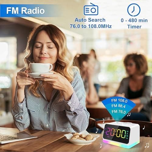 JALL Digital Alarm Clock with FM Radio for Bedroom, 8 Colors Night Light with 2 Charging Port, Sleep Sound Machines with Timer, Dual Alarm, Loud Alarm and Easy to Use for Seniors and Kids as Gift