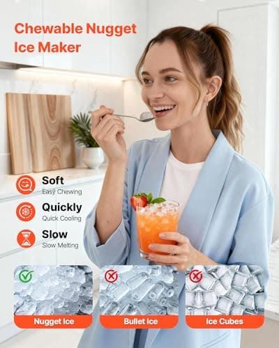 VEVOR Countertop Ice Maker, 33 lbs per Day, Self-Cleaning Portable Machine with Scoop, Drawer-Style Ice Access, Nugget Ice-Making Machine with Chewable ICES for Home, Kitchen, Office, Bar & Party
