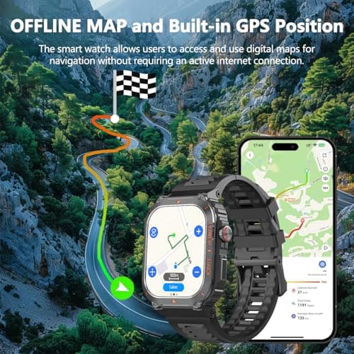 Military GPS Smart Watch for Men with Offline Map/Air Pressure/Altitude/Compass,smart Watch for Android Phones and iPhone,Waterproof Fitness Tracker with Blood Oxygen/Heart Rate/Sleep/100+ Sport Modes