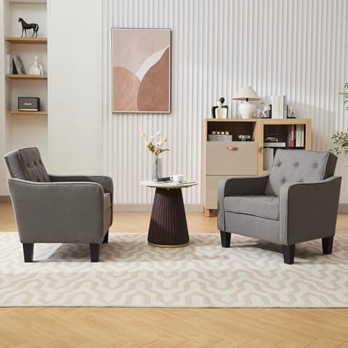 STHOUYN Living Room Chairs Grey Accent Chairs Set of 2, Waiting Room Arm Chairs, Reading Chairs for Bedroom Comfy Club Chair Tufted, Office Small Space (2, Grey)