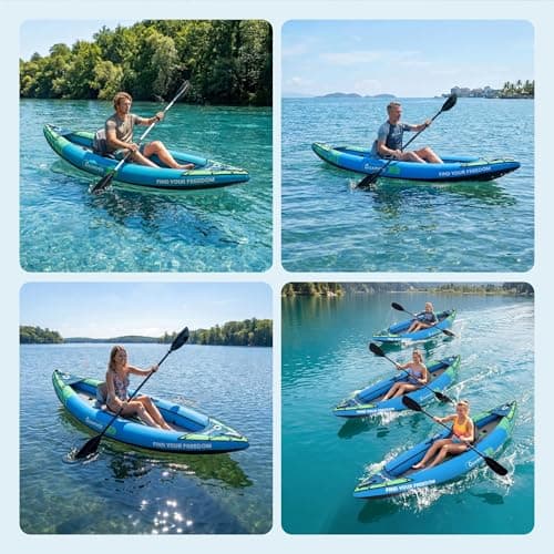 2 Person Inflatable Kayak，Fishing Kayak for Adults, Portable Touring Kayaks with Padded Seat, 3 Fins, Hand Pump, Carry Bag, Repair Kit，12.5FT/450 LBS Weight Capacity