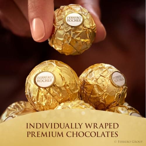 Individually wrapped hazelnut chocolate, gourmet chocolate candy for gifting a sweet treat or snacking Ferrero Rocher Chocolate, Hazelnut Milk Chocolates, 12 Ct, 5.3 oz B000WH2HCA