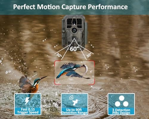 GardePro E5S Trail Camera (Non-Cellular, Non-WiFi), 64MP Photo & 1296P HD Video, 0.1s Trigger, 100ft No-Glow Night Vision, Motion Activated Wildlife Camera