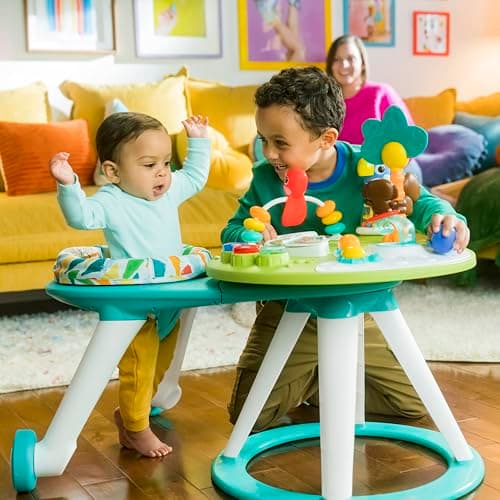 Bright Starts Around We Go 2-in-1 Baby Walker, Discovery Activity Center and Table, Tropic Cool, Ages 6 Months+