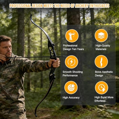 TOPARCHERY Archery 56" Takedown Hunting Recurve Bow Metal Riser Right Hand Longbow